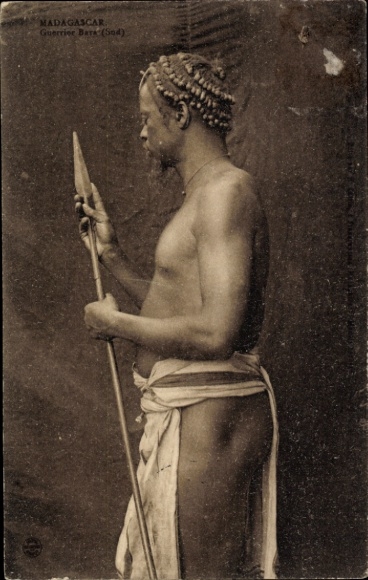 Postcard Madagascar, Guerrier Bara, Warrior, Spear, Loincloth