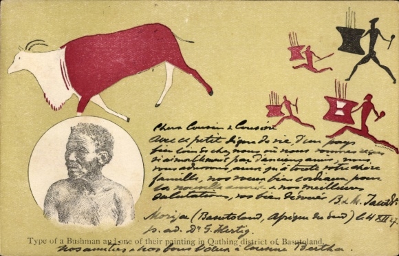 PC Basutoland Lesotho, bushman with rock paintings