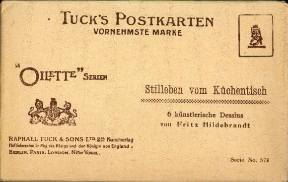 6 artists' PCs in an envelope, Oilette series by Fritz Hildebrandt, still life of a kitchen table