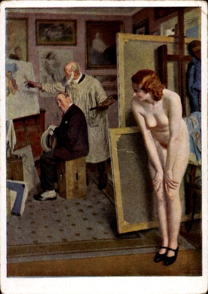 Artist Postcard Reich, Adolph, art and nature lover, HDK 148, nude painter in his studio