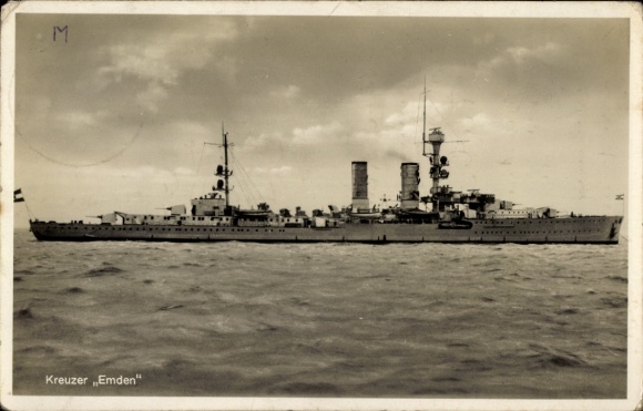 German warship, cruiser Emden, starboard view