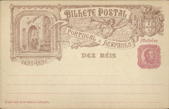 Chromo-Litho Madeira Island Portugal, portrait, coat of arms, angel, portal