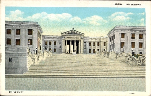 Postcard Havana Havana Habana Cuba, Havana University, grand staircase, building, sky