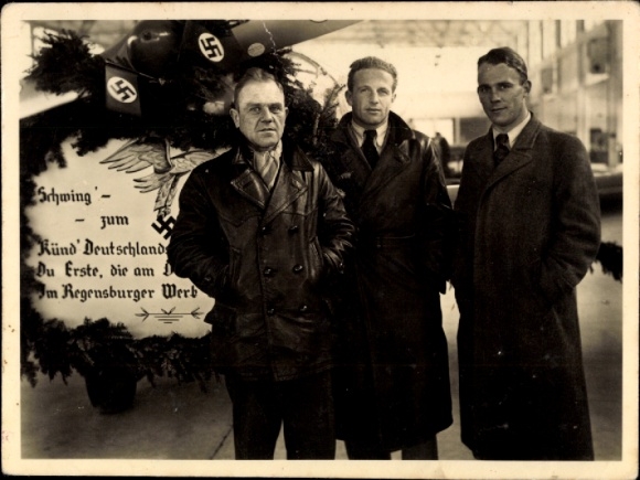 Photo Postcard Regensburg, Messerschmitt factory around 1941, fighter aircraft, inauguration
