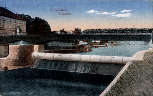 Postcard Schweinfurt in Lower Franconia Bavaria, Main section, bridge