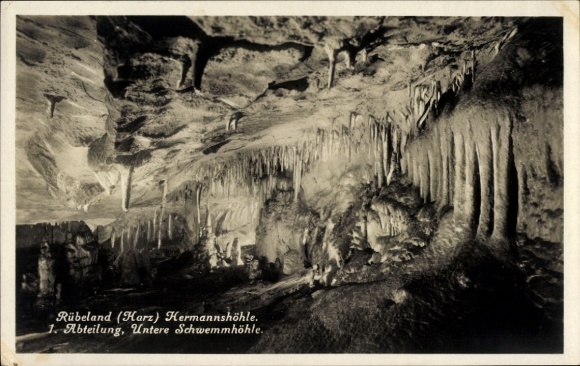 Postcard Rübeland Oberharz am Brocken, Hermannshöhle, 1st section, Lower Schwemmhöhle
