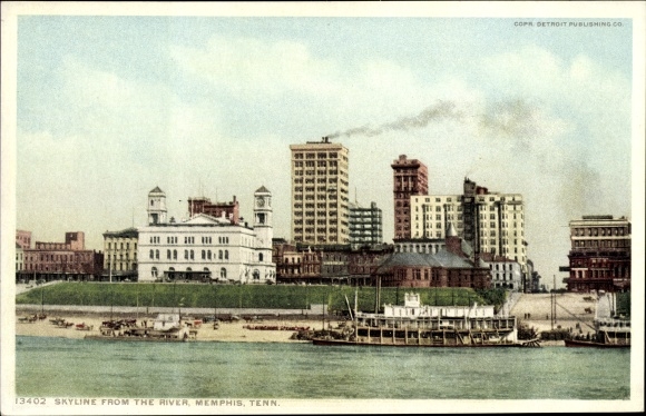 Postcard Memphis Tennessee USA, Skyline from the river, Sternwheeler