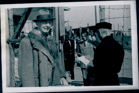 Photo Nuremberg Trials, Dr. Hjalmar Schacht at the gate of the internment camp, release