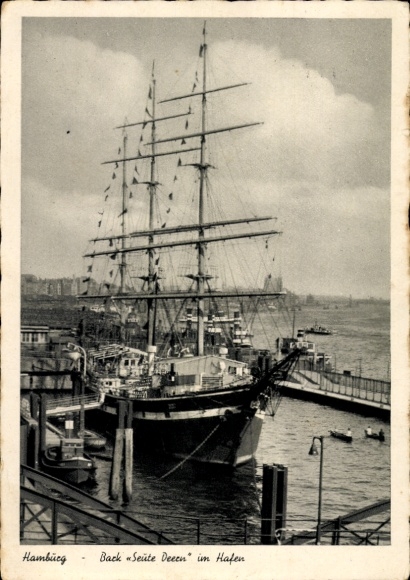 Postcard Hamburg Mitte Altstadt, Bark Seute Deern in the harbor, sailing ship