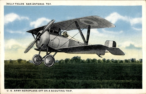 Postcard San Antonio Texas USA, Kelly Fields, US Army Airplane, Scouting Trip