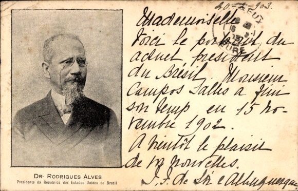 Postcard Francisco de Paula Rodrigues Alves, President of Brazil
