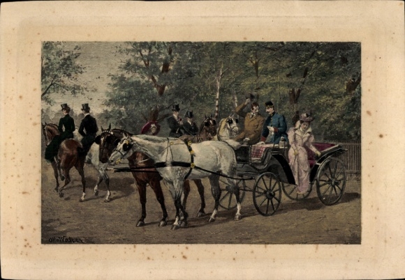 Artist Postcard Walter, O., Woman getting out of the carriage