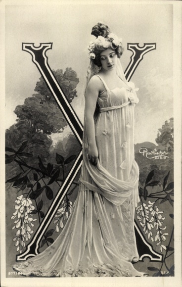 Letters Ak, letter X, young woman