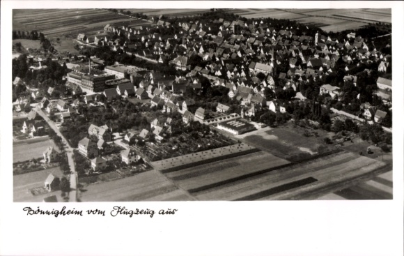 Postcard Bönnigheim in Württemberg, aerial view of many houses, fields, airplane perspective