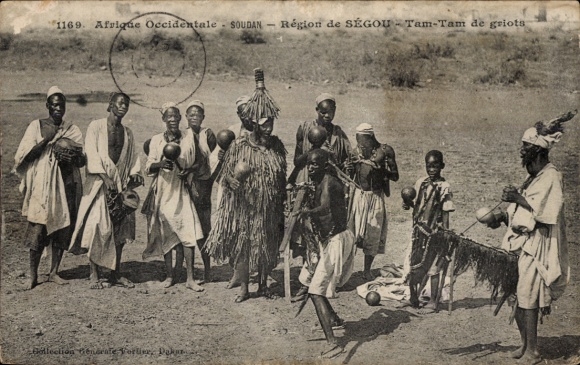 Postcard Ségou Sudan, Tam Tam de griots
