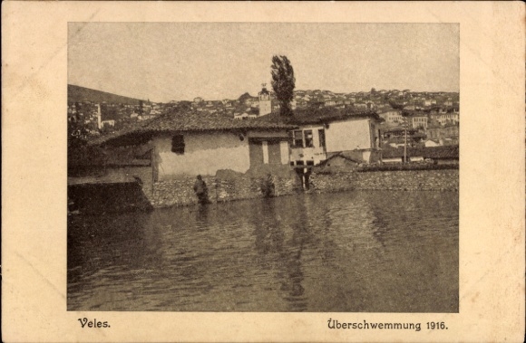Postcard Veles Macedonia, flood, flood 1916