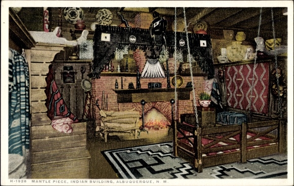 Postcard Albuquerque New Mexico USA, photochrom Detroit Publishing Company, Indians, fireplace