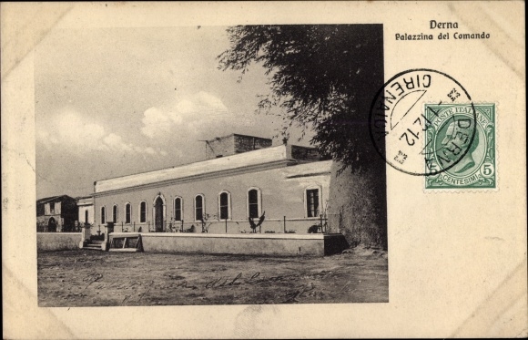 Postcard Darna Derna Libyen, Command Building