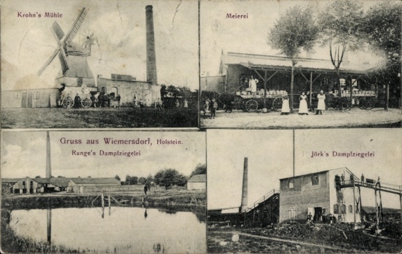Postcard Wiemersdorf in Holstein, Krohn's Mill, Dairy, Steam Brickworks