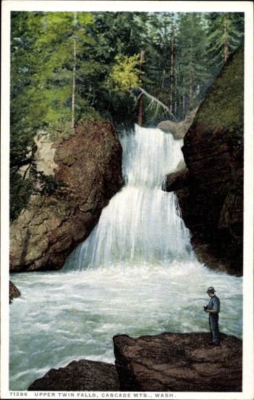 Postcard Washington USA, upper Twin Falls, Cascade Mountains