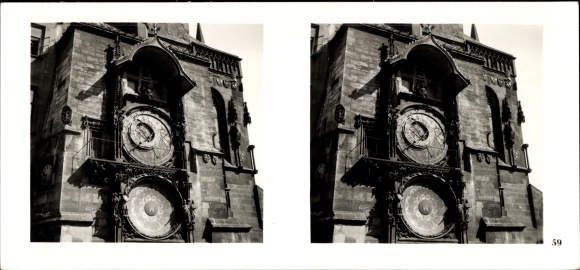 Stereo spatial image photo Praha Prague, Old Town, Old Town Square, town hall, astronomical art clock