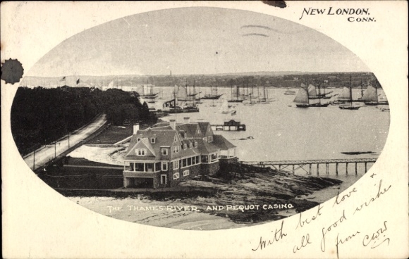 Postcard New London Connecticut USA, harbor, casino
