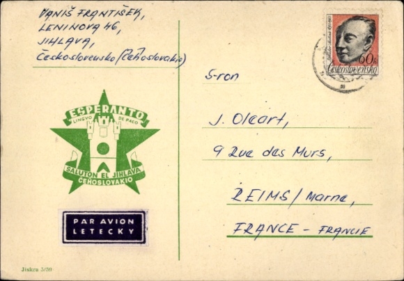 Postcard Jihlava Iglau Region Highlands, Esperanto, Greetings