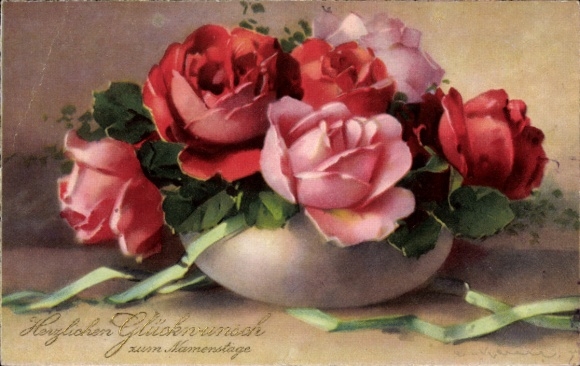 Artist Postcard Klein, Catharina, Roses in a Vase