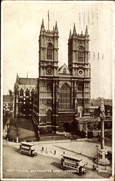 Postcard Westminster London City, Westminster Abbey, West Towers