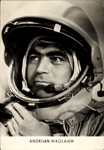 Photo Soviet space flight, cosmonaut AG Nikolayev in spacesuit