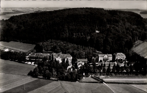 Postcard Jordanbad Biberach an der Riß in Upper Swabia, aerial view of spa, forest, fields