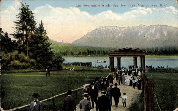 Postcard Vancouver British Columbia Canada, Lumberman's Arch, Stanley Park, BC, people, nature, water