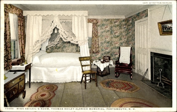 Postcard Portsmouth New Hampshire USA, Thomas Bailey Aldrich Memorial, Miss Abigail's Room