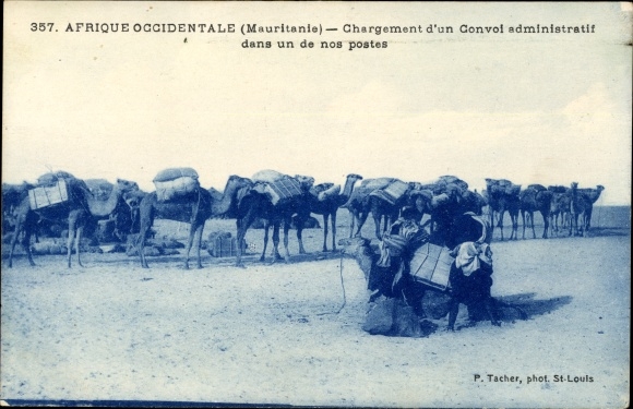 Postcard Mauretanien, West Africa, Loading of an Administrative Convoy in one of our posts