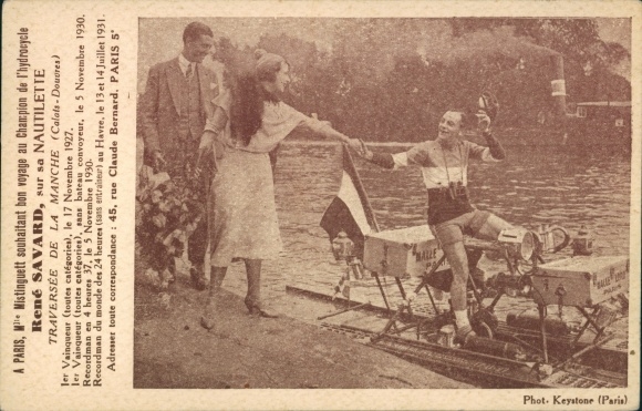 Postcard Rene Savard, Nautilette, Crossing the English Channel