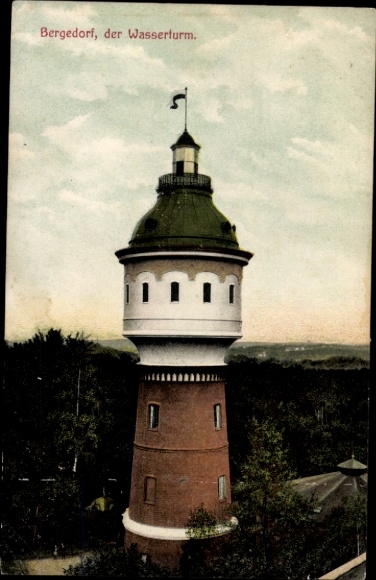 Postcard Hamburg Bergedorf, Water Tower