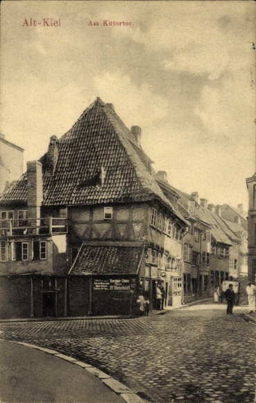 Postcard Kiel, Alt- Am Katertor, building, street view