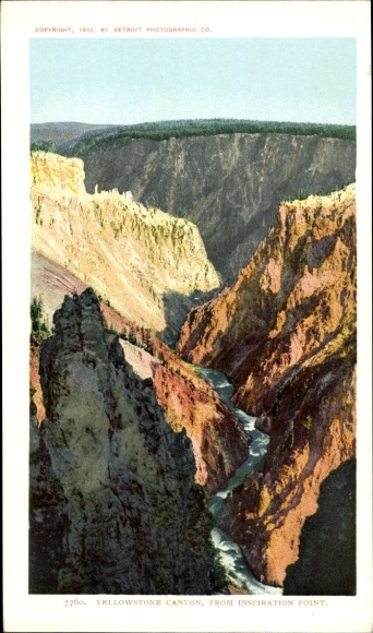 Postcard Wyoming USA, Yellowstone National Park, Canyon from Inspiration Point