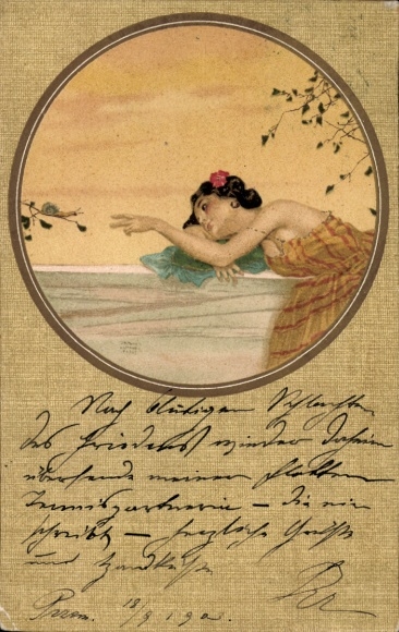 Art Nouveau artist Ak, Kirchner, Raphael, Woman and Snail
