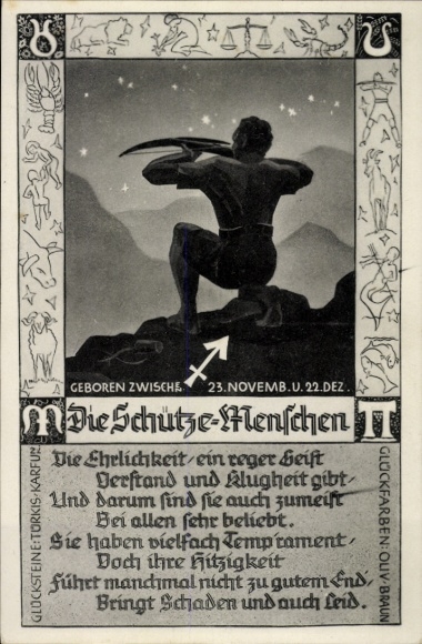 Postcard Zodiac sign Sagittarius, Sagittarius, November 23 to December 21