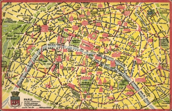 City map of Paris 20th century, coat of arms