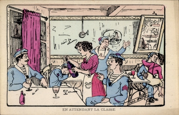 Artist Postcard Nos Marins, En Attendant la Classe, Humor