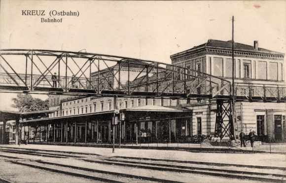 Postcard Krzyż Wielkopolski Cross on the Eastern Railway Poznań, Station, Track Side