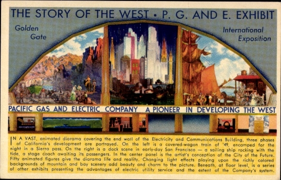 Postcard Golden Gate International Exposition, Pacific Gas and Electric Company, The Story of the West