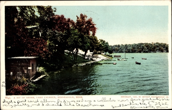 Postcard Minneapolis Minnesota USA, A Bit Of Shore, Lake Calhoun