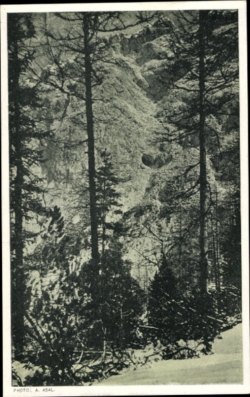 Postcard Werfen in Salzburg, Eisriesenwelt in the Tennengebirge mountains, Hochkogel west face, cave entrance