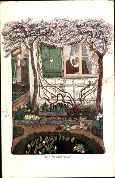 Art Nouveau artist Postcard Eichler, RM, The month of May