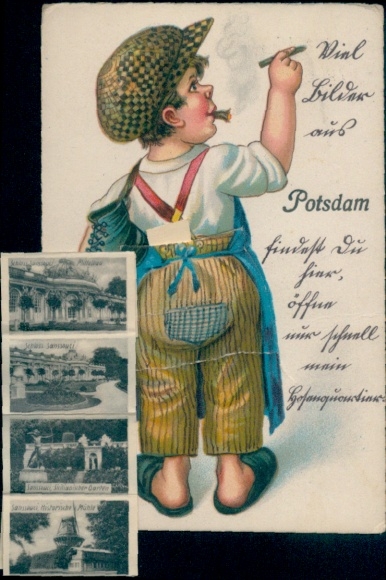 Leporello AK Potsdam, Sanssouci, parks, historic mill