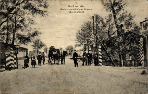 Postcard Skalmierzyce Alt Skalmierschütz Posen, Greetings from the German-Russian border, people, horses
