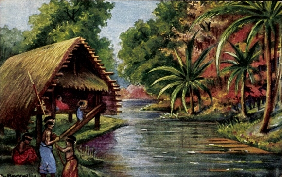 Artist Postcard Baumgarten, Fritz, Neumecklenburg, New Ireland, Papua New Guinea, Colonial Warriors' Thanksgiving